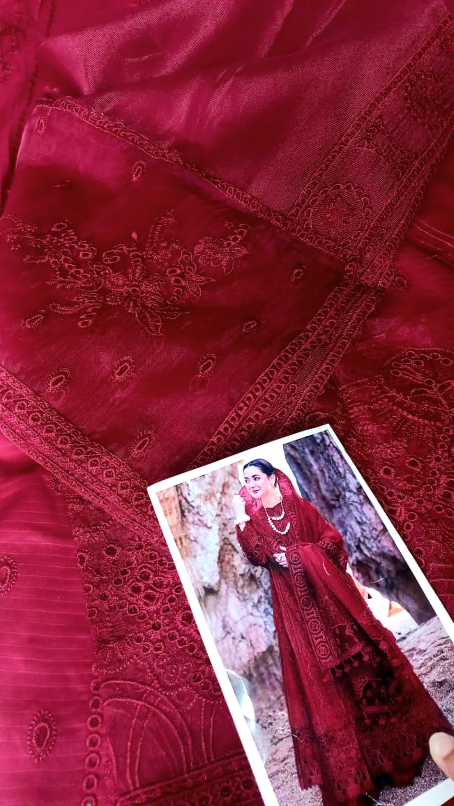 QALAMKAR SAHIL KINARE FP05 RED Unstitched