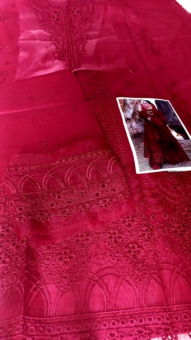 QALAMKAR SAHIL KINARE FP05 RED Unstitched